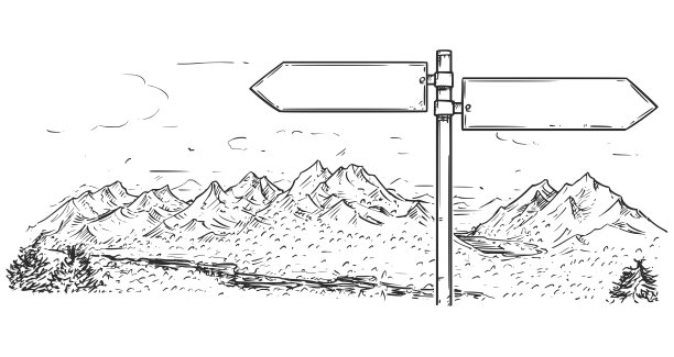 山景上的空白交通路标图片下载