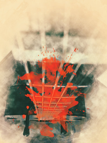 抽象美丽的吉他在前景，水彩画背景和数字插图画笔艺术。图片下载