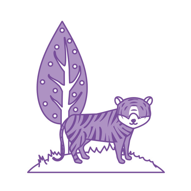 轮廓可爱的野生动物老虎旁边的树图片下载