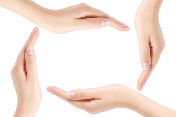 一组女性的手在白色的背景。图片下载