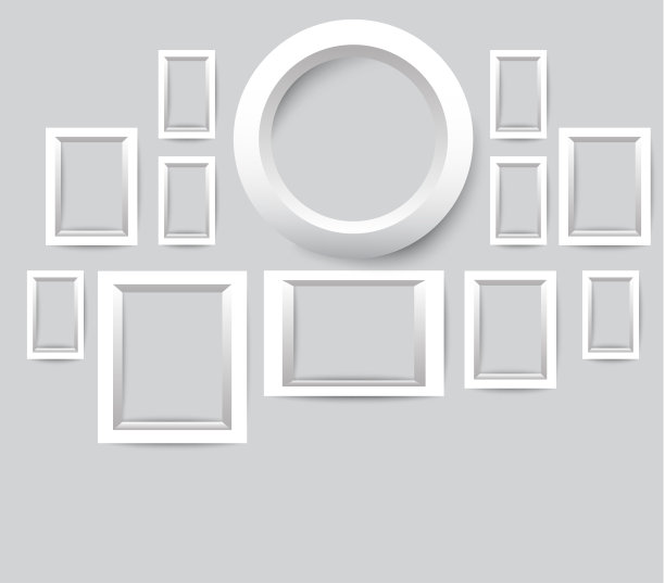 一套白色相框。灰色背景上的空白相框的向量集合图片下载