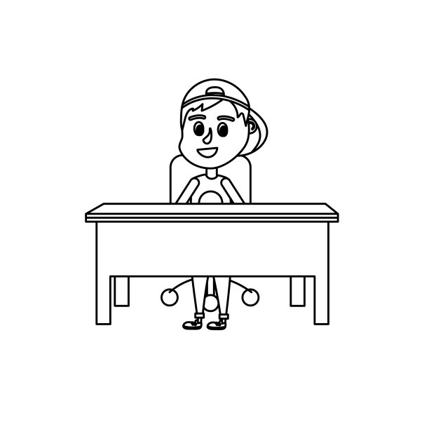 排着队的男生坐在木桌上图片下载