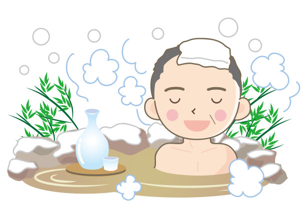 户外温泉浴配雪人图片下载