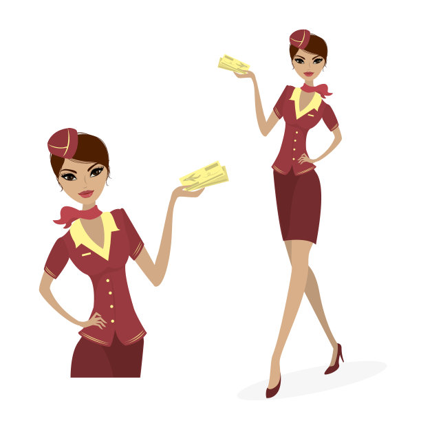 矢量插图有吸引力的年轻空姐在制服图片下载