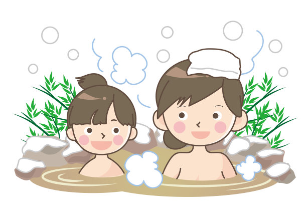 户外温泉浴雪-母子图片下载