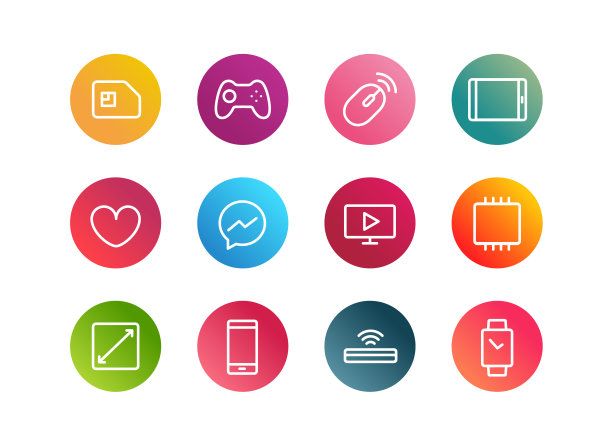 时尚的应用程序线性图标向量设置在梯度背景图片下载