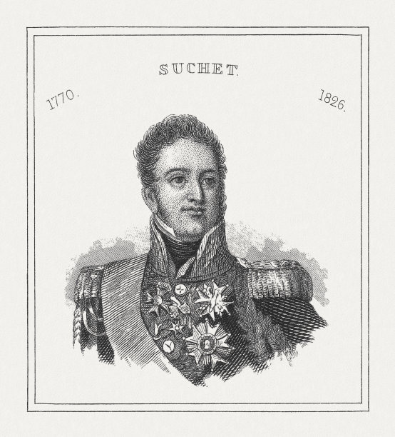 路易-加布里埃尔·苏歇(1770-1826)，法国将军，钢版画，1843年出版图片下载
