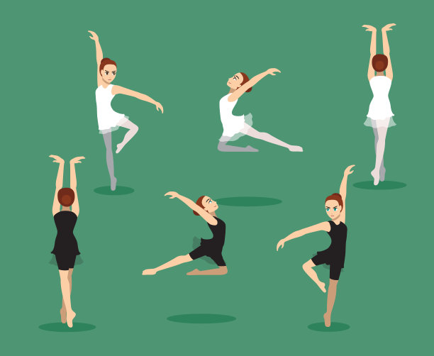 漫画女孩芭蕾舞三姿态设置矢量插图2图片下载
