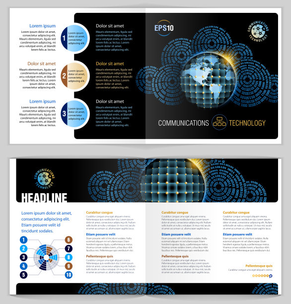 小册子设计的例子。全球通信。图片下载