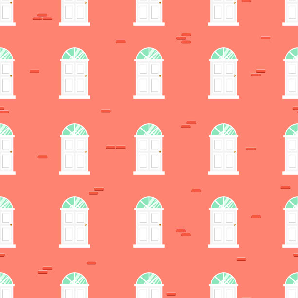 门无缝矢量图案和青砖墙建筑图片下载