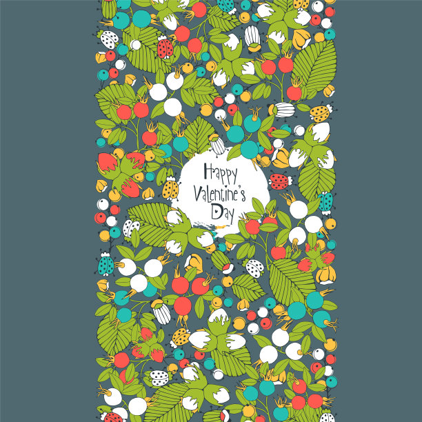 有浆果和昆虫的鲜花贺卡图片下载