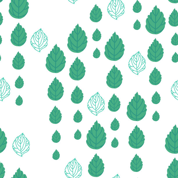 绿叶无缝图案。抽象的背景与涂鸦的树叶。在打印。图片下载