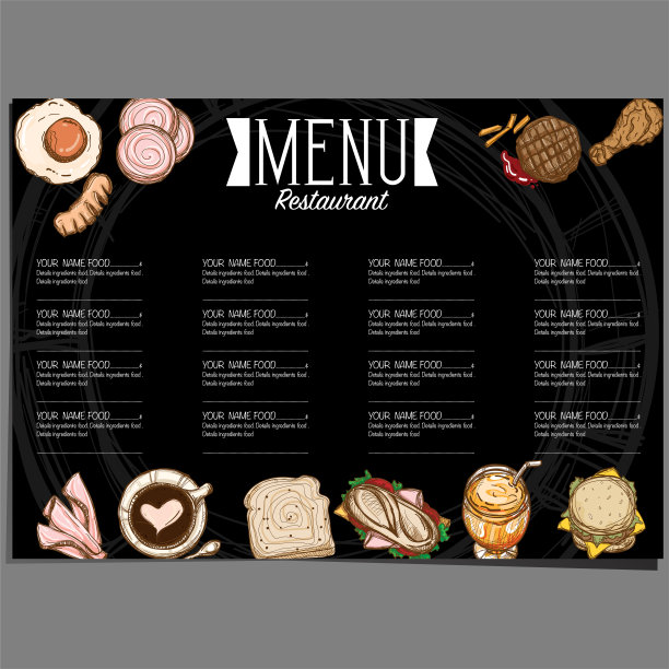 菜单食品餐厅模板设计手绘图形图片下载