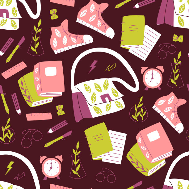 手绘无缝模式与教育项目。图片下载