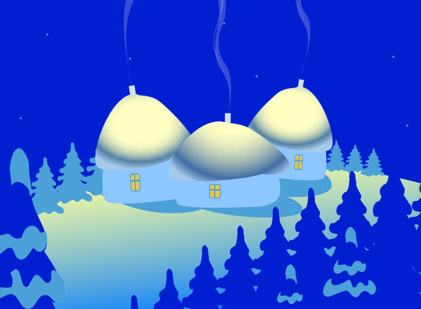 冬天的风景有雪，冷杉树，雪花和房子。可编辑的矢量图。图片下载