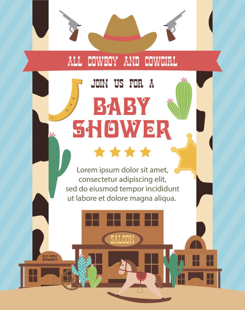 牛仔主题的婴儿沐浴卡图片下载