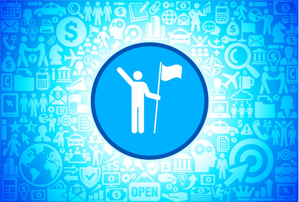 Stick Figure Holding Flag Icon on Business and Finance矢量背景图片下载