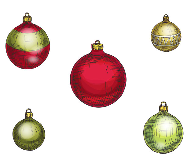 色彩鲜艳的圣诞球。一套孤立的装饰。矢量插图。图片下载