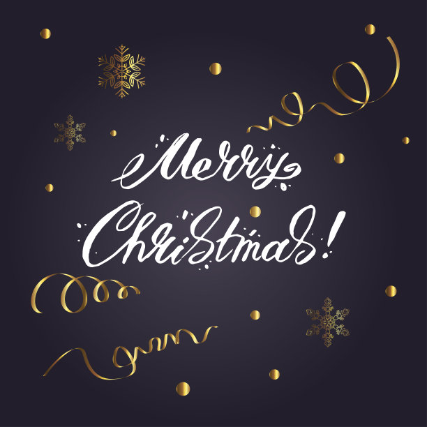 圣诞快乐字母和圣诞元素在一个黑色的背景。矢量插图。图片下载