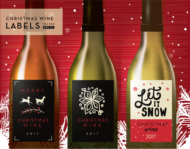 圣诞节或假日酒瓶标签设计模板图片下载