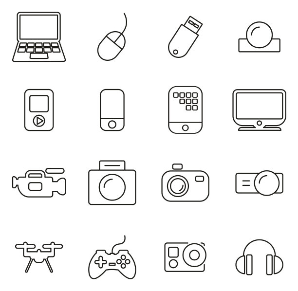 技术或多媒体或小工具图标细线矢量插图集图片下载