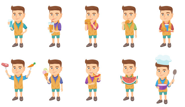 小白种人男孩矢量插图集图片下载