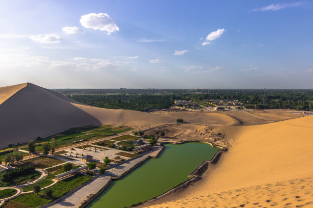 中国敦煌——2014年8月6日:中国敦煌新月湖绿洲图片下载