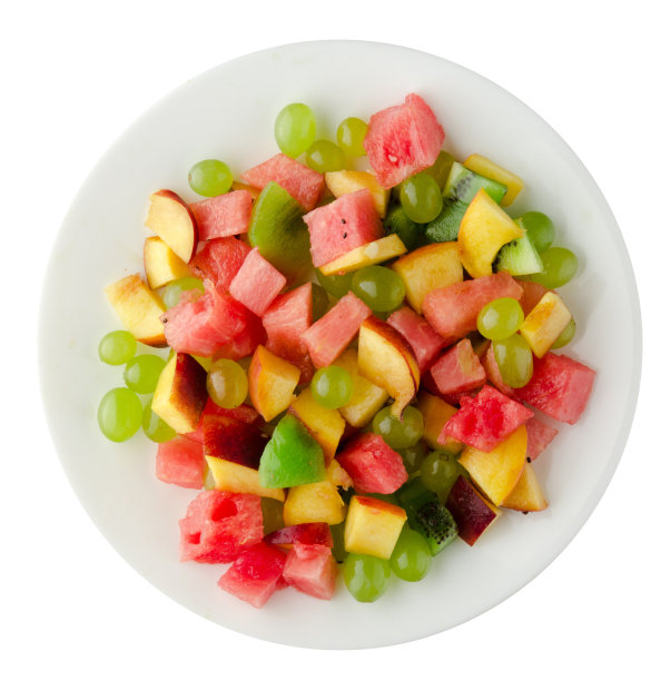 蔬菜沙拉和水果放在一个盘子里图片下载