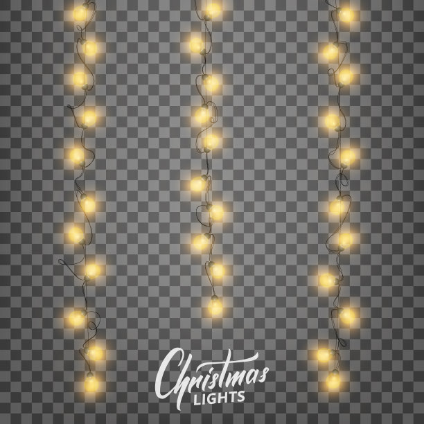 圣诞灯。逼真的圣诞装饰设计元素。冬季节日的花环。闪亮的圣诞和新年花环素材图片