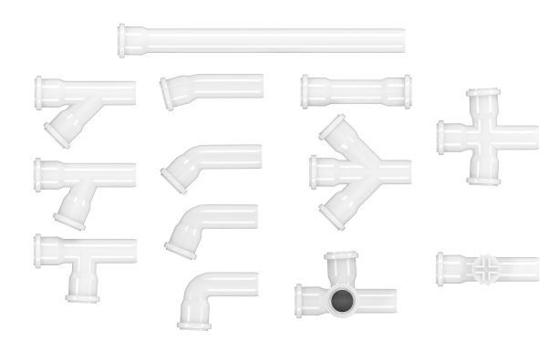 卫生白色管道塑料收集扩展组合隔离在白色背景。图片下载