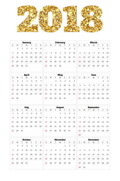 日历2018年简约风格。一周从周日开始图片下载