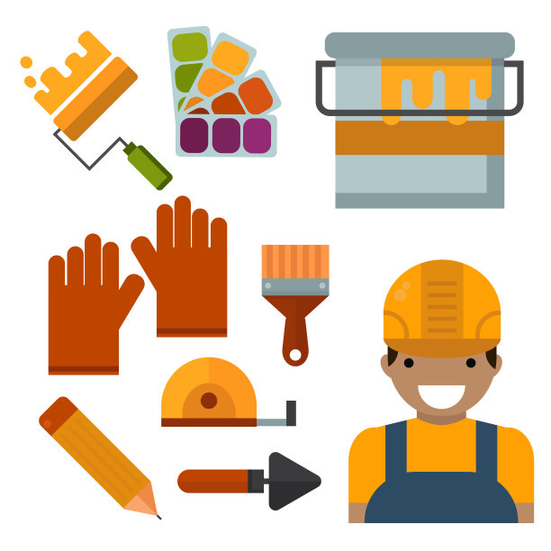 建筑工具工人设备房子装修勤杂工矢量插图图片下载