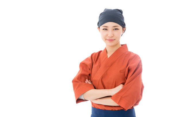 亚洲女服务员的肖像孤立在白色背景图片下载