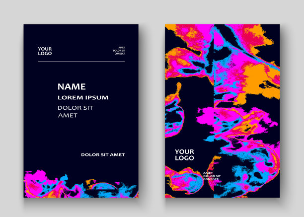 霓虹大理石纹理爆炸喷绘艺术封面框架设计。装饰粉飞溅喷蓝色背景。潮流模板向量封面报告目录小册子传单海报横幅图片下载