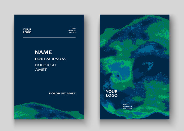 霓虹大理石纹理爆炸喷绘艺术封面框架设计。装饰绿色飞溅喷蓝色底色。潮流模板向量封面报告目录小册子传单海报横幅图片下载