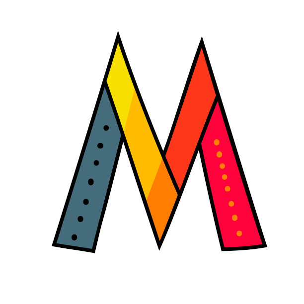 字母M来自英语字母表。彩色的标志模板在现代几何平面风格和矢量插图，创意有趣的标签设计孤立在白色的背景。明亮的符号剪贴画图像。图片下载