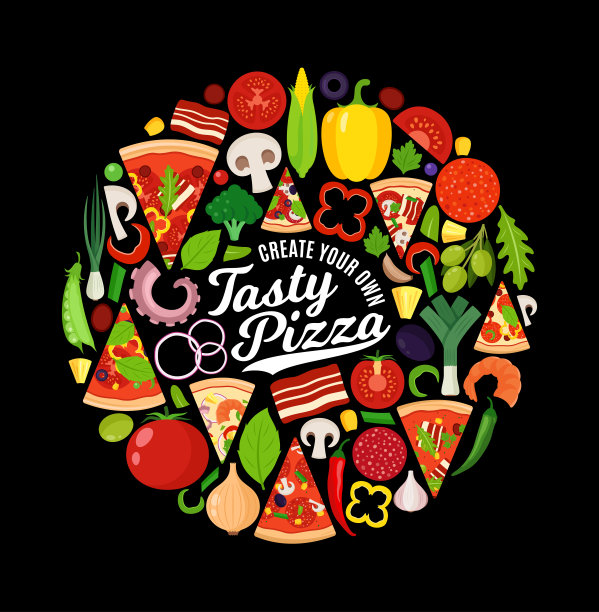 矢量披萨插图与许多成分图片下载