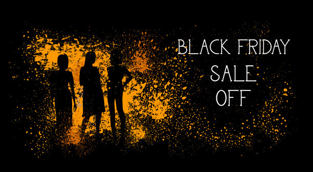 黑色星期五减价横幅与人的轮廓在Grunge中风背景购物海报设计图片下载