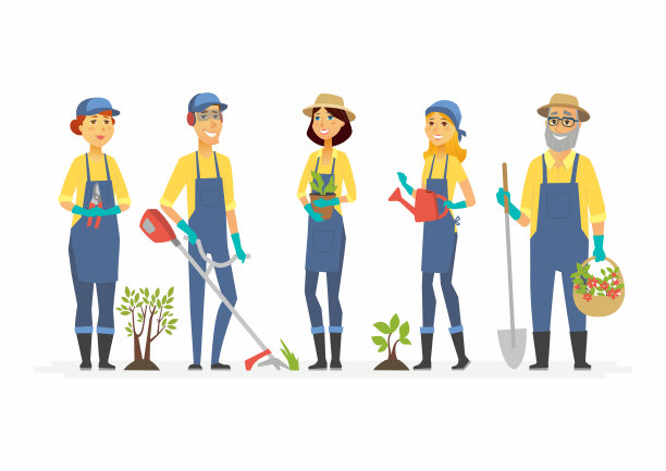 园丁与工具-卡通人物人物孤立插图图片下载