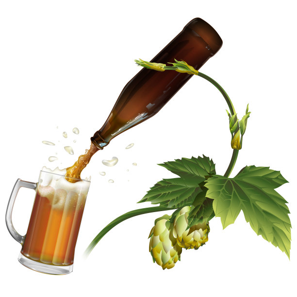 啤酒杯，啤酒花，瓶子图片下载