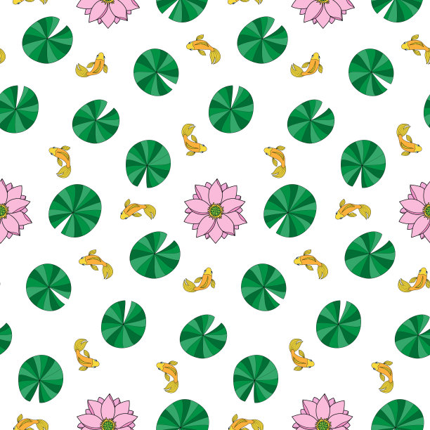 荷花和鱼无缝图案图片下载