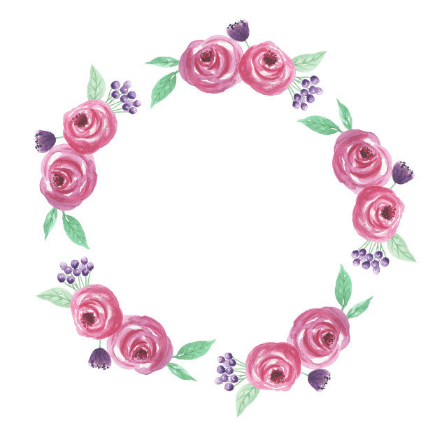 水彩粉紫色花花环叶花环图片下载