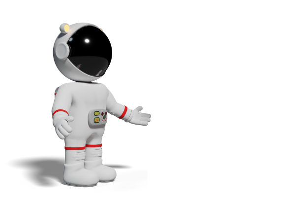 宇航员，3d卡通人物呈现(3d插图，白底阴影孤立)图片下载