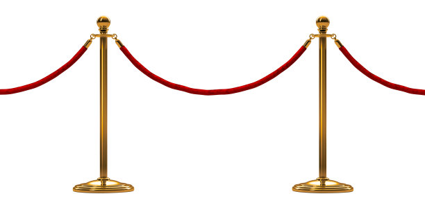 障碍物绳隔离在白色上。黄金。奢侈,VIP的概念。三维渲染图片下载