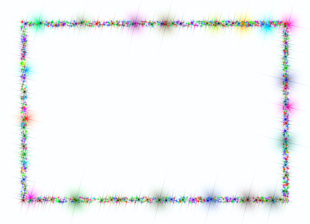 星空框架:一种抽象的星空背景，其边框由闪烁的彩色星星组成，背景为白色，空白的复制空间可插入文字或图像。图片下载