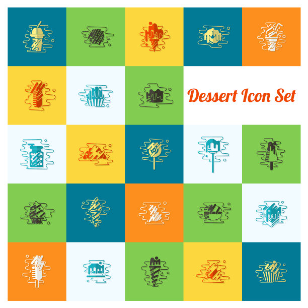 甜点图标设置在现代平面设计风格图片下载