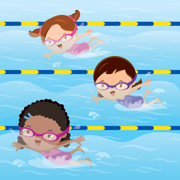 女孩们在游泳池里练习游泳素材图片