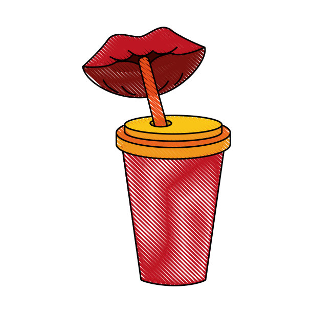 苏打水在一次性杯子与吸管图标形象图片下载