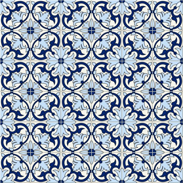 华丽的无缝花纹白蓝色摩洛哥，葡萄牙瓷砖，阿苏莱霍，装饰品。可用于壁纸，图案填充，网页背景，表面纹理。图片下载