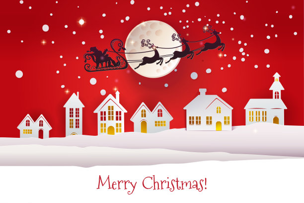 房子上面有圣诞老人的剪纸图片下载